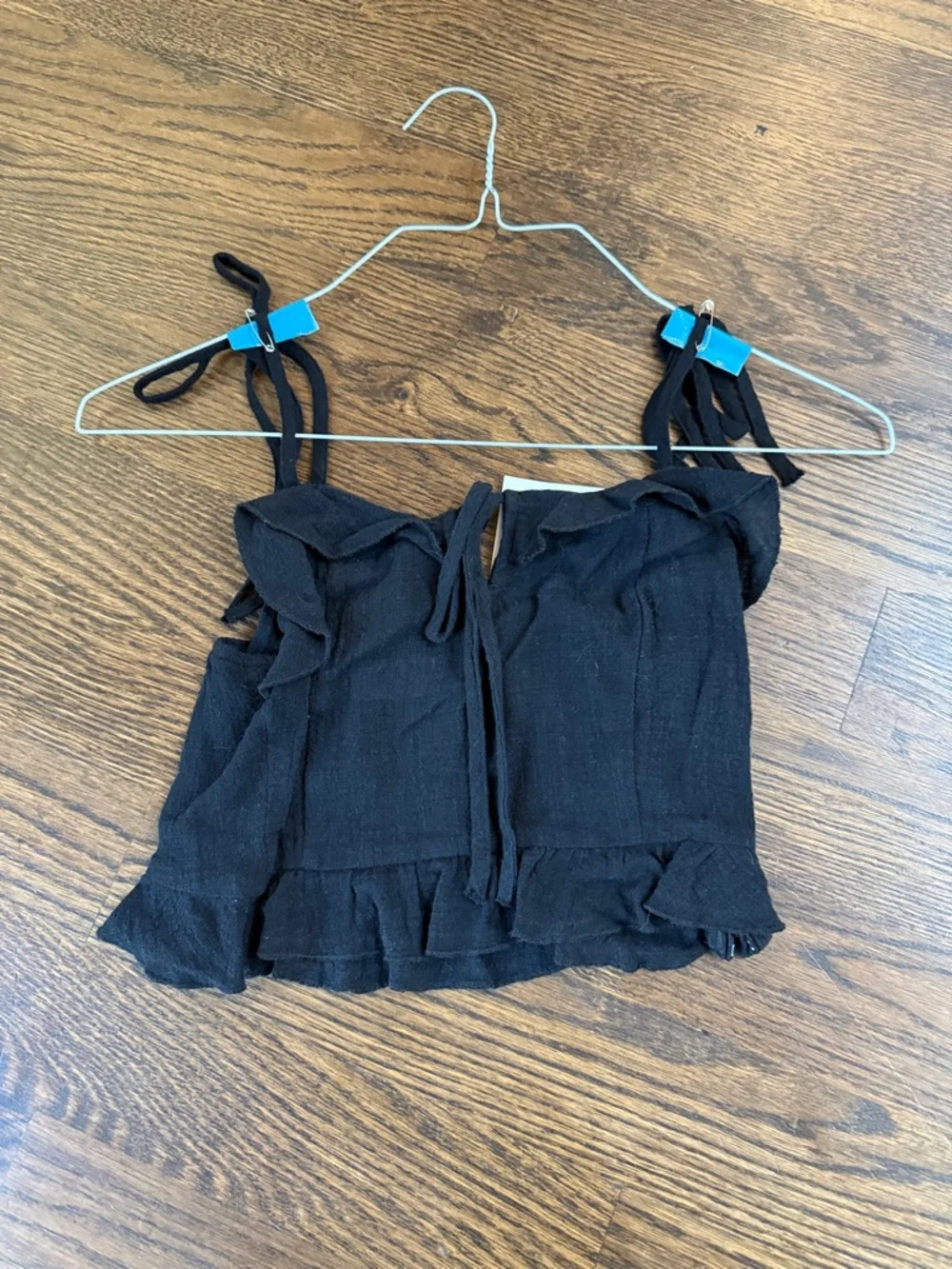 Native Black Ruffle Tie-Front Crop Top - Picture 1 of 2
